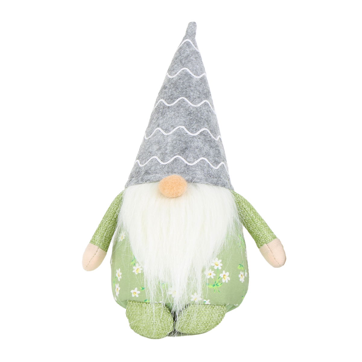 Deko Wichtel, Gartenwichtel mit Wellenhut grau und Blumenkörper, 24cm