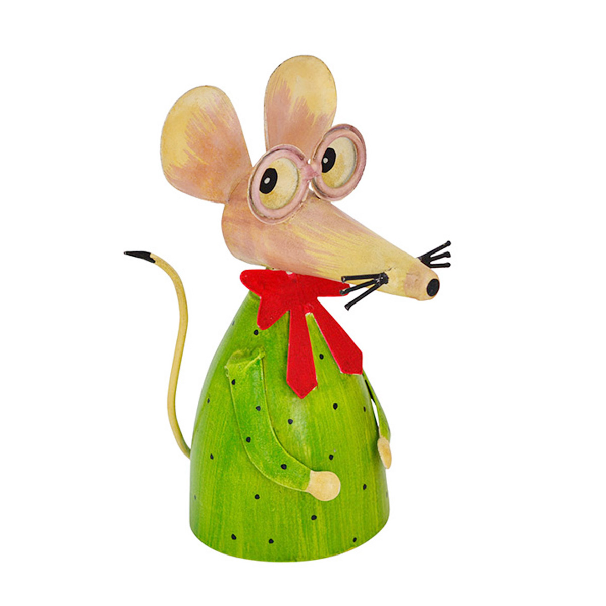 Zaunhocker Maus mit langer Nase, Metallmaus grün mit Schleife, 23cm