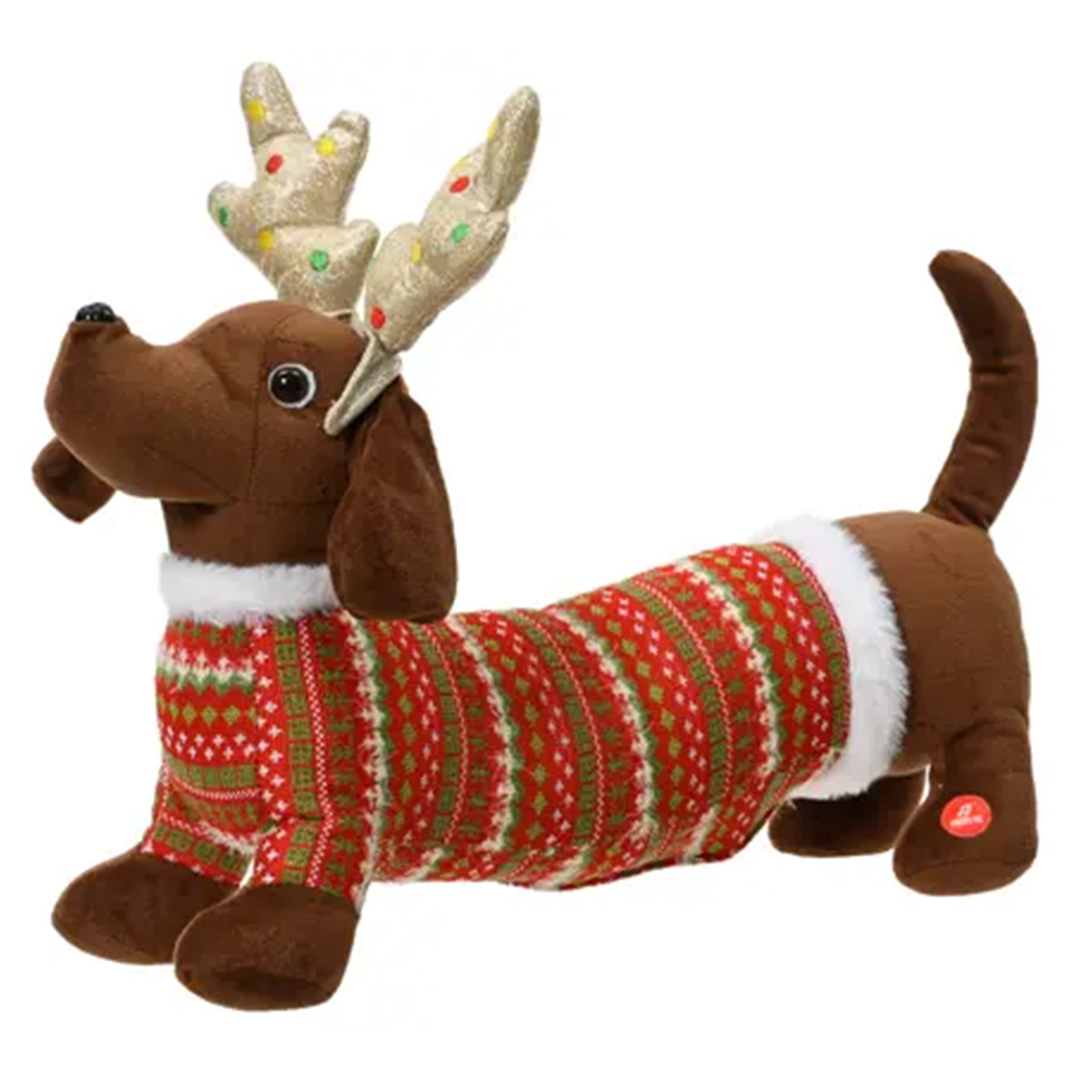 Deko Weihnachtsdackel mit Pullover, lustiger beweglicher und bellender Dackel, 45cm