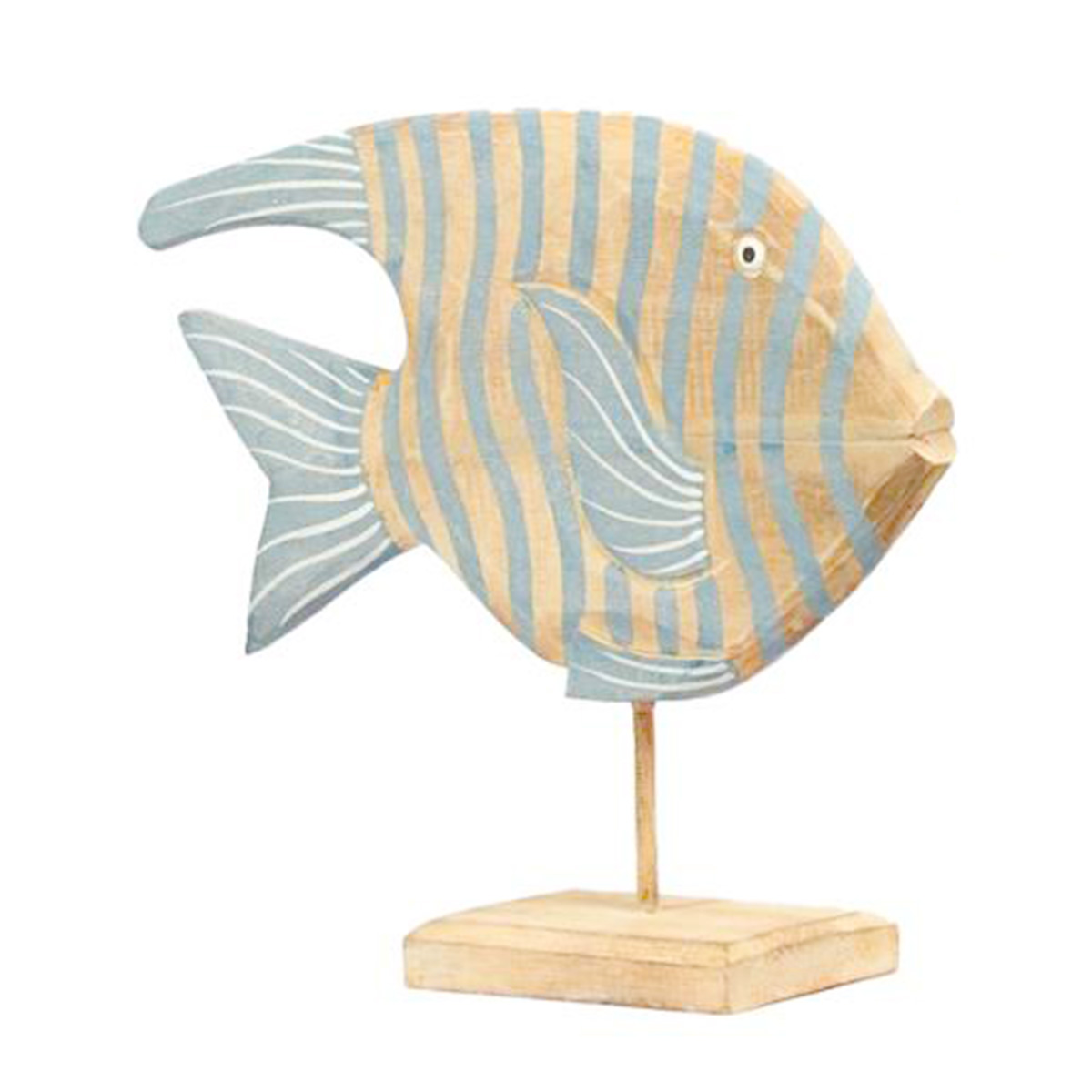 Deko Fisch, Holzfisch auf Fuß mit Streifen, blaugrau-natur, 37x30cm, DIJK Natural Collections