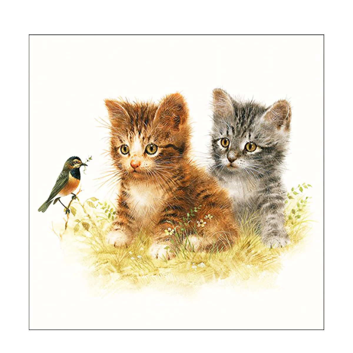 Ambiente Papierservietten Kätzchen, Katzen mit Vogel, Kitten friend, 33x33cm
