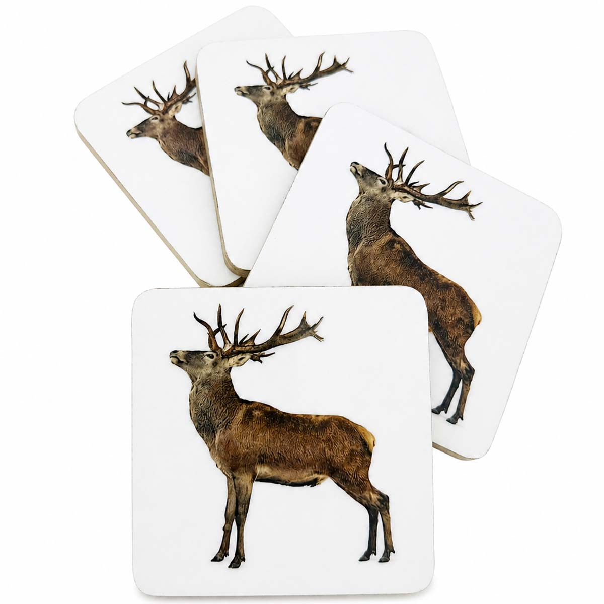 Holz Untersetzer Hirsch, Emailleoptik, 10x10cm, Set/4