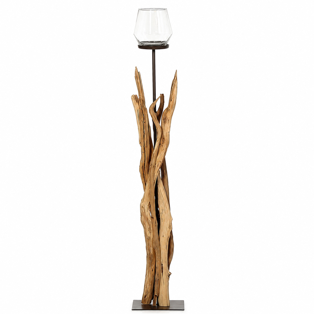 Holz Windlicht Raisa Naturholz, rustikales Eisenwindlicht mit Schwemmholz-Äste, 125cm, WMG Grünberger