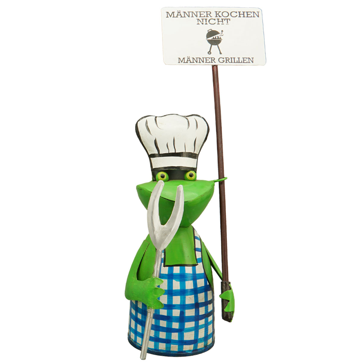 Zaunhocker Frosch Grillmeister BBQ, Metallfrosch mit Schild, 18cm