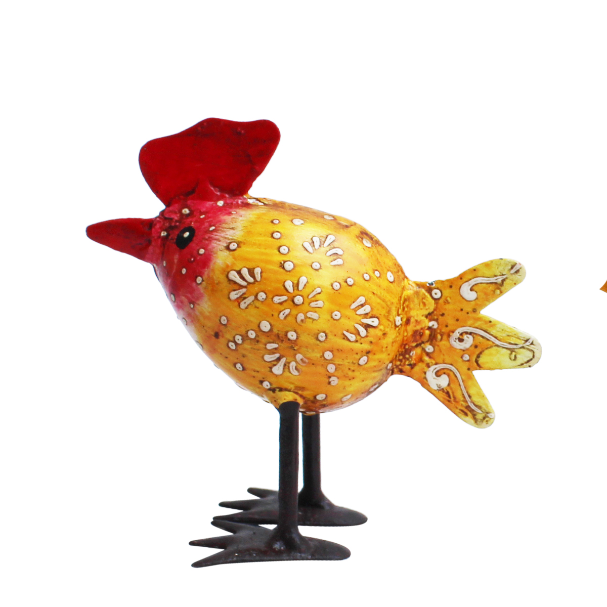 Deko Hahn eiform, kleiner Metallhahn orange mit orangem Schweif, 8x9cm