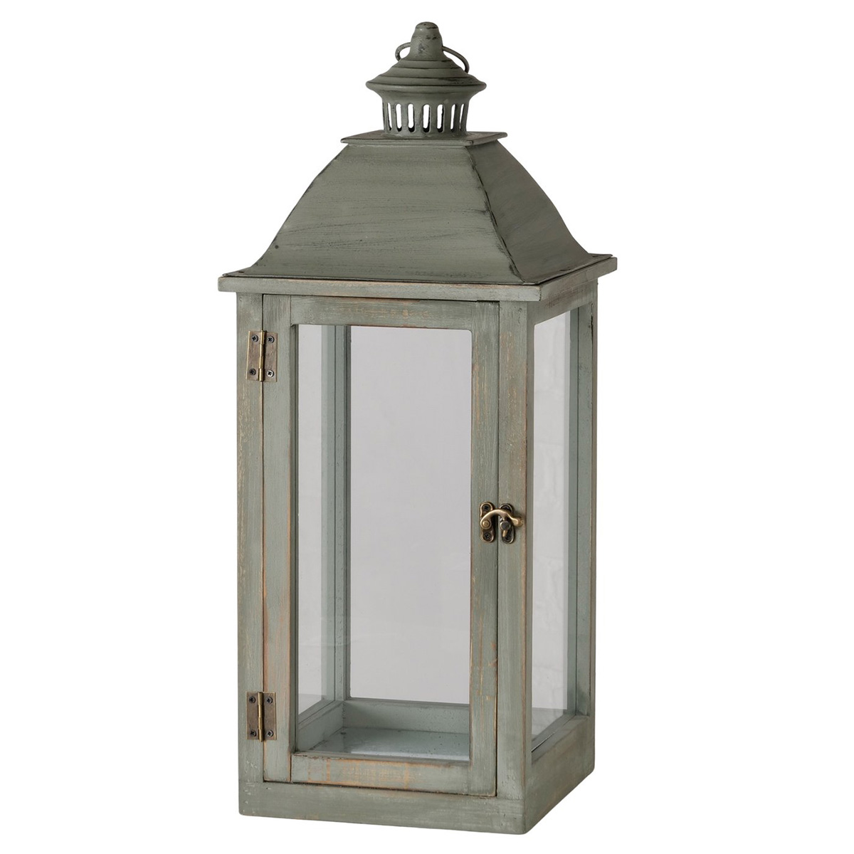 Holzlaterne Sagos hellgrün im Landhausstil, rustikales Windlicht, 56cm, Boltze Home Collections