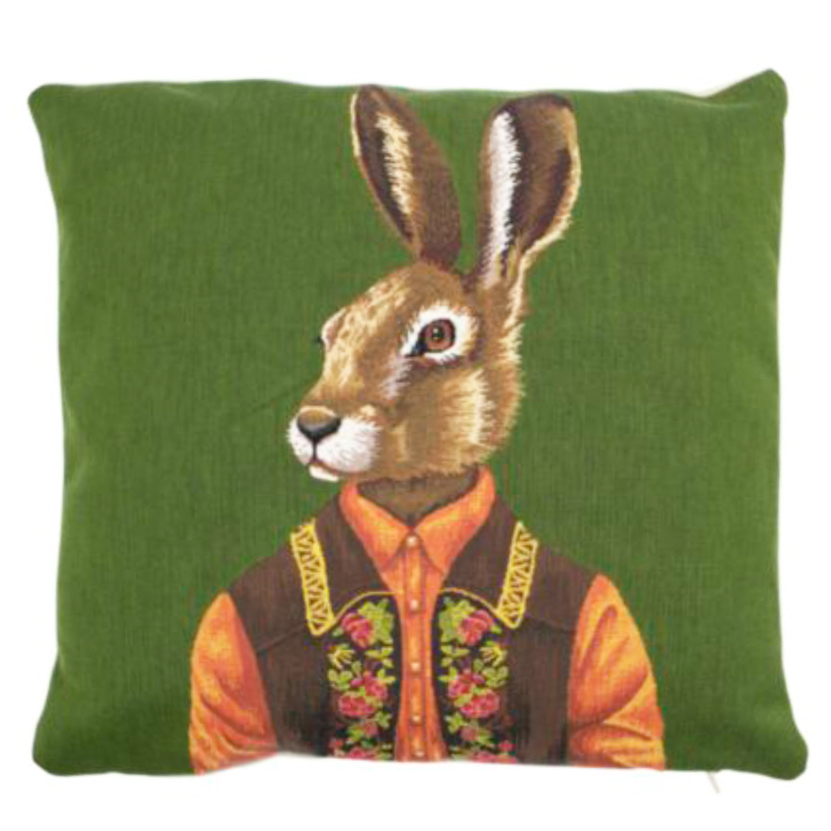 Gobelin Kissen Hase, Hase mit Alpenweste grün, 45x45cm, Mars & More