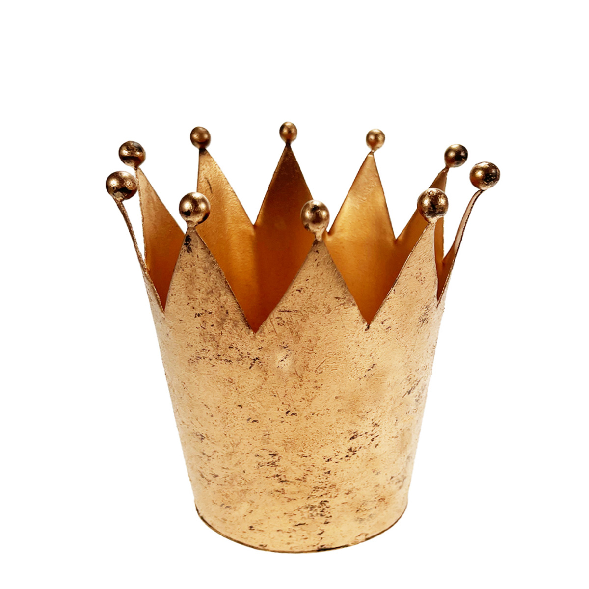 Deko Krone Antik gold, Windlicht Metallkrone gold - used look, Pflanzgefäß, 11cm