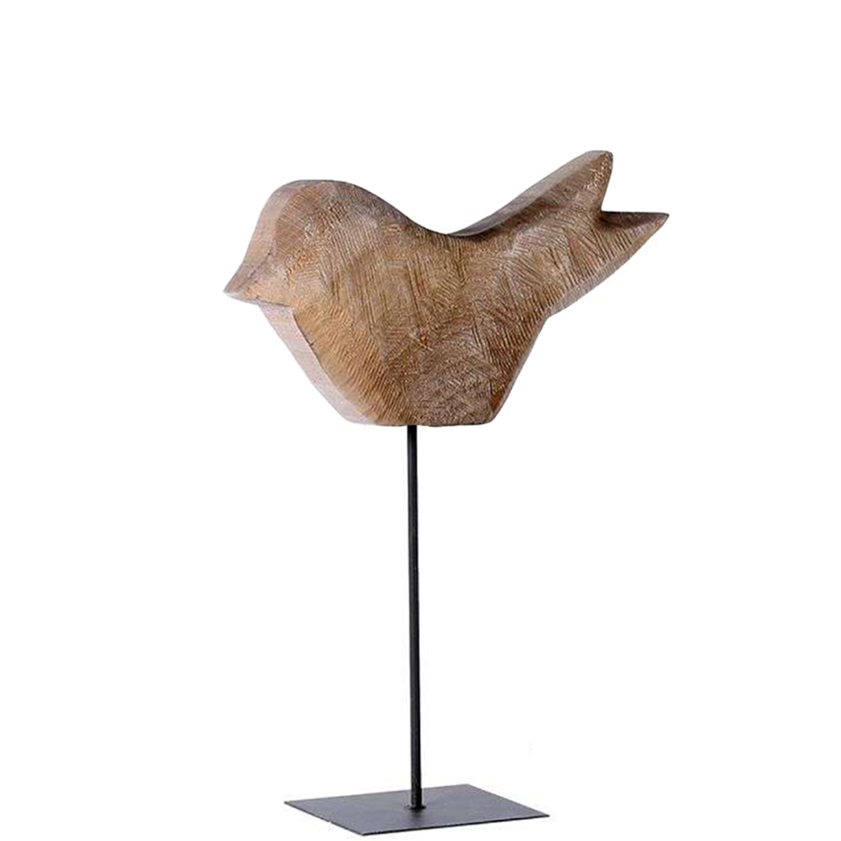 Deko Vogel Naturholz sägerau, Holz-Vogel graubraun auf Ständer, 50cm, WMG Grünberger