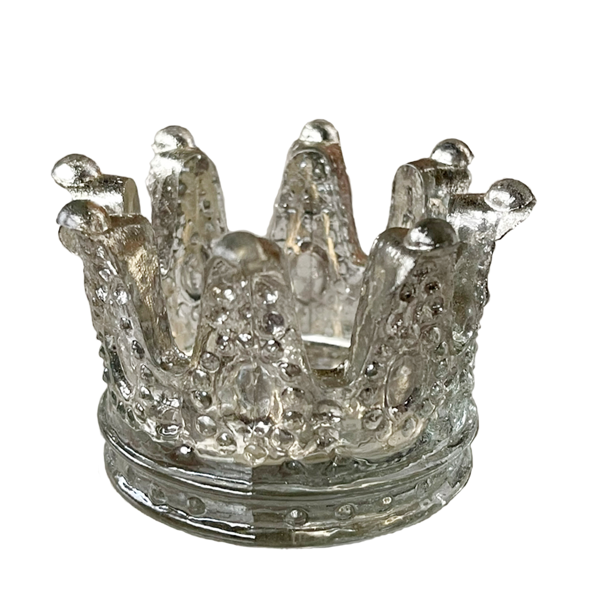 Teelichthalter Krone Antiklook, Glaskrone silber, 7cm 