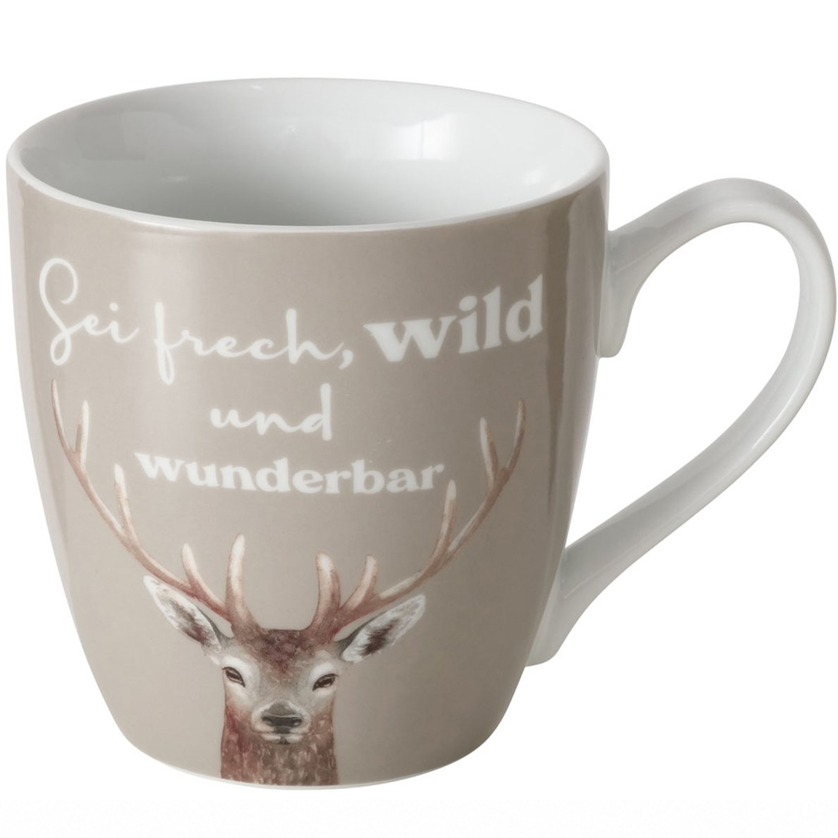 Porzellanbecher Hirsch-Design, Sei frech, wild und wundervoll, 480ml, Boltze Home Collections