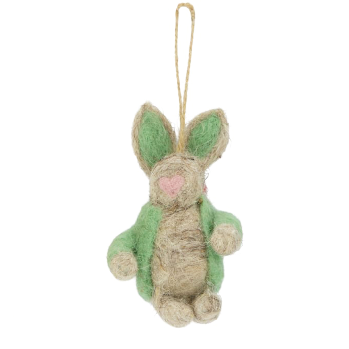 120570-3_01JJCFSPGNH89XKNTRBA38669SarKpsZmyeSpjN Deko Filzhase mit grüner Jacke, Osterhase braun mit Jacke, 11cm, DIJK Natural Collections