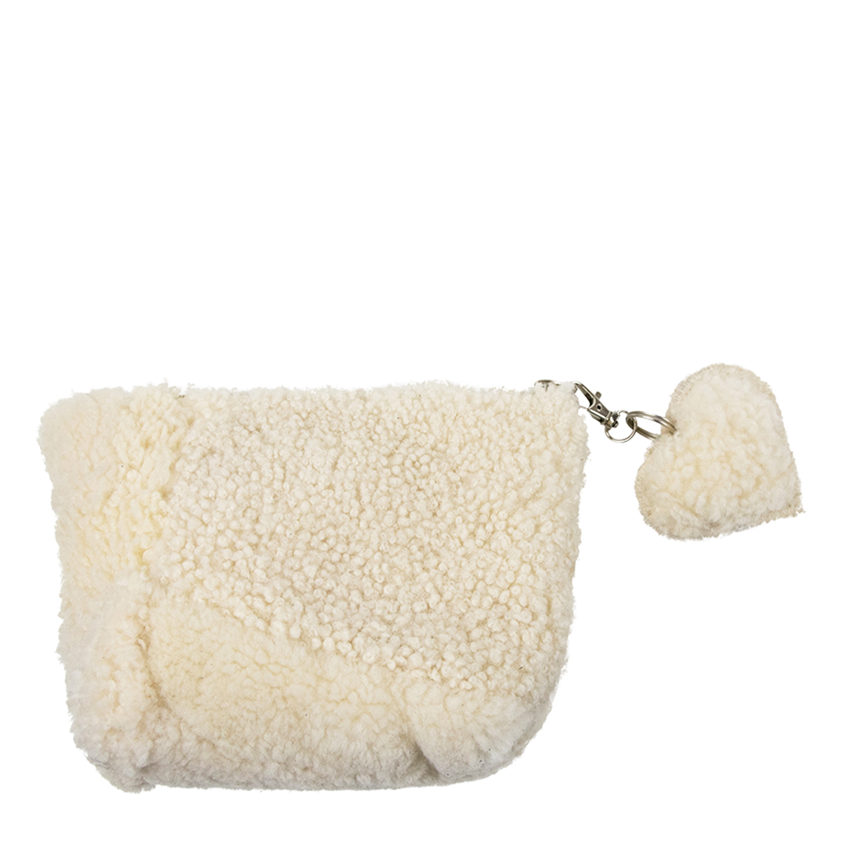 Schaffell Kosmetiktasche mit Herzanhänger, cremeweiß, 15x12cm, Mars & More