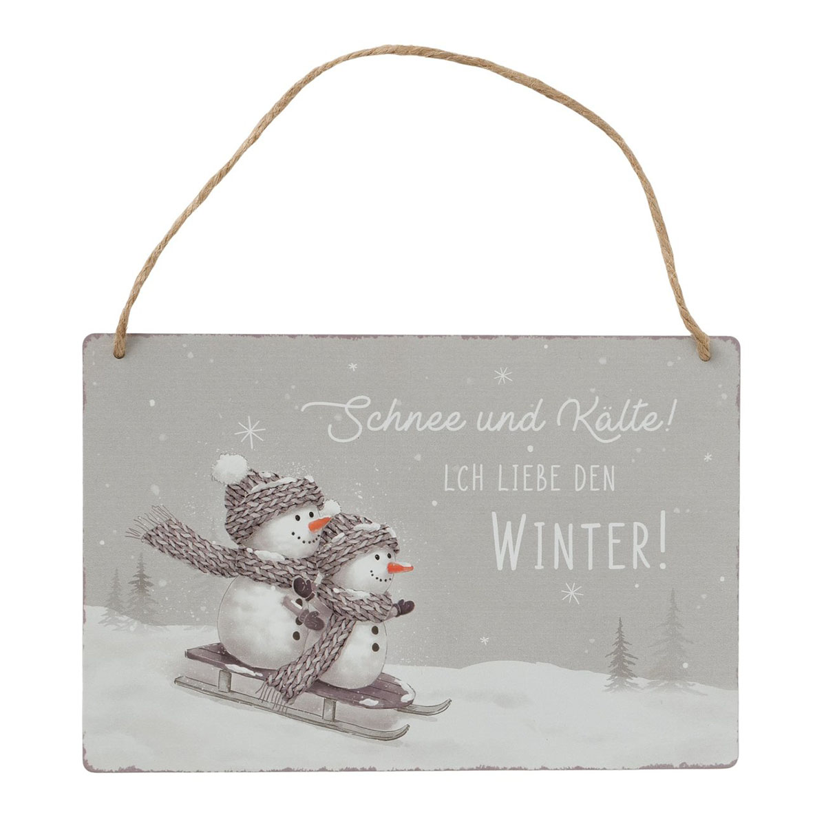 Schild Schneemann Frosty Ich liebe den Winter, Schneemänner auf Schlitten, Boltze Home Collections
