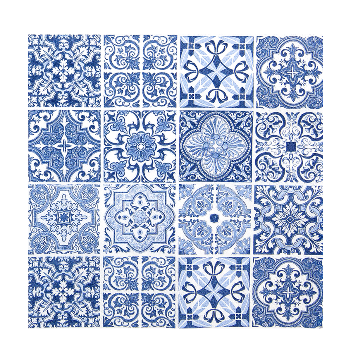 Home Fashion Papierservietten blau-weißes Fliesenmuster, Tiles, 33x33cm