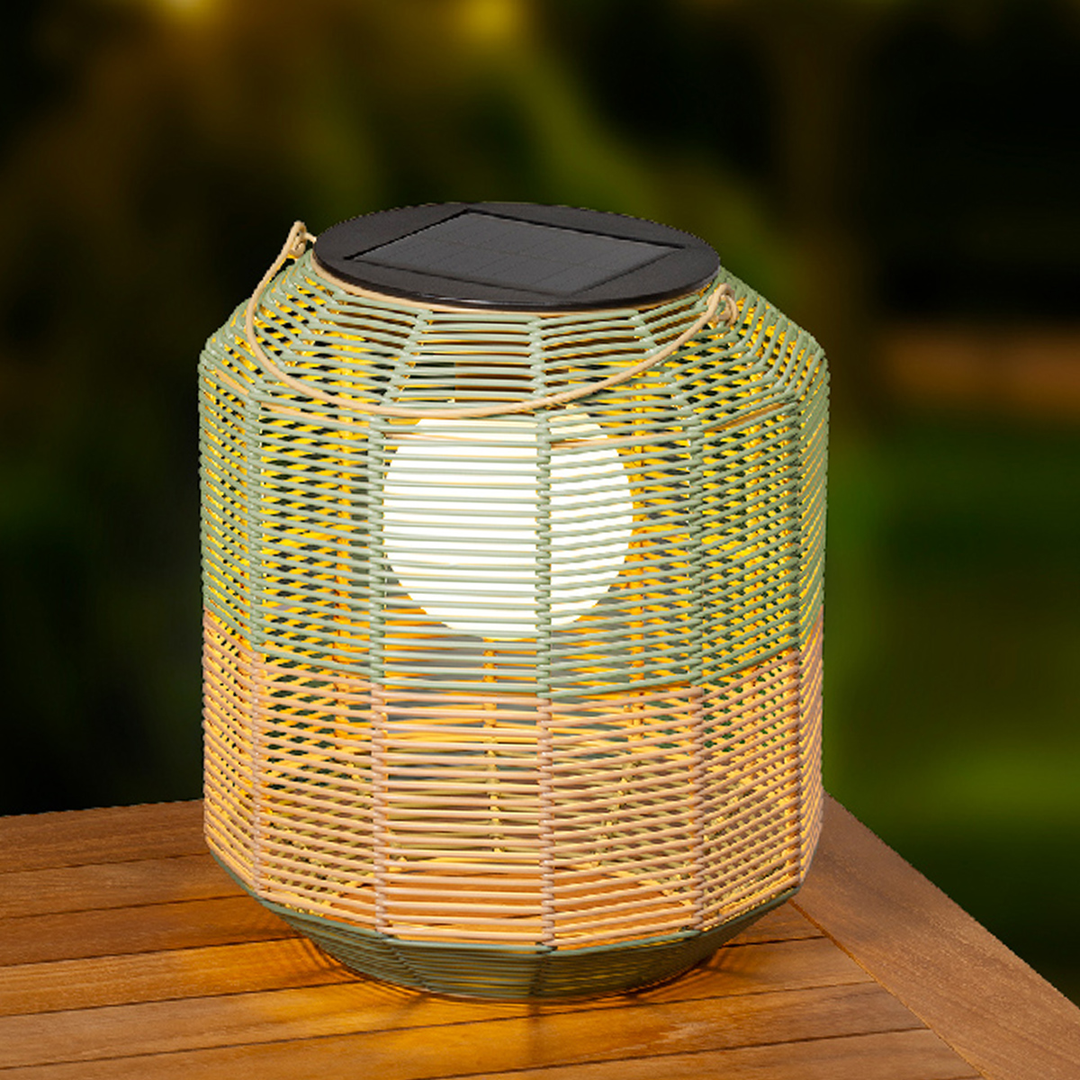 LED Solar Laterne, künstliche Korbweide grün-orangebraun, 28cm, Outdoor, Lumineo