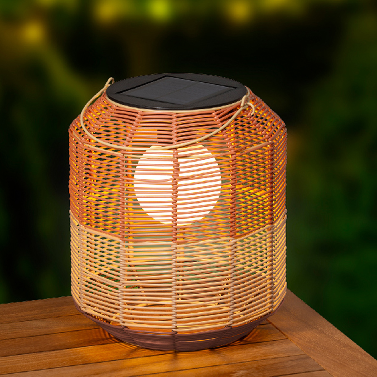 LED Solar Laterne, künstliche Korbweide orangebraun-natur, 28cm, Outdoor, Lumineo