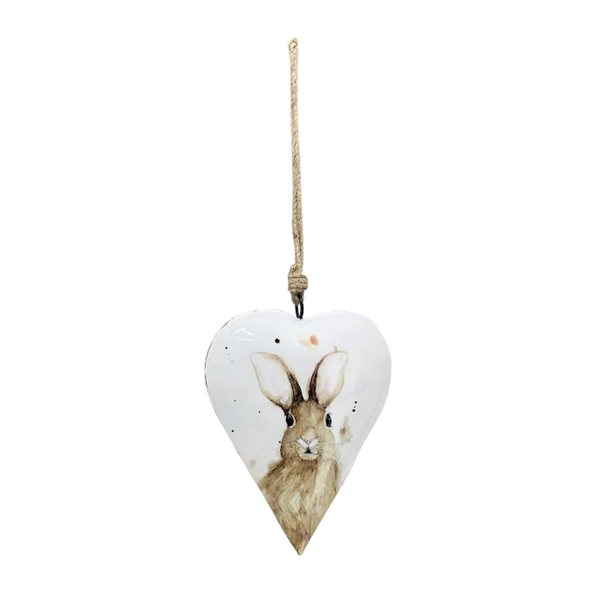 Deko Herz mit Osterhase, Metallherz mit Hasenmotiv, 13x17cm