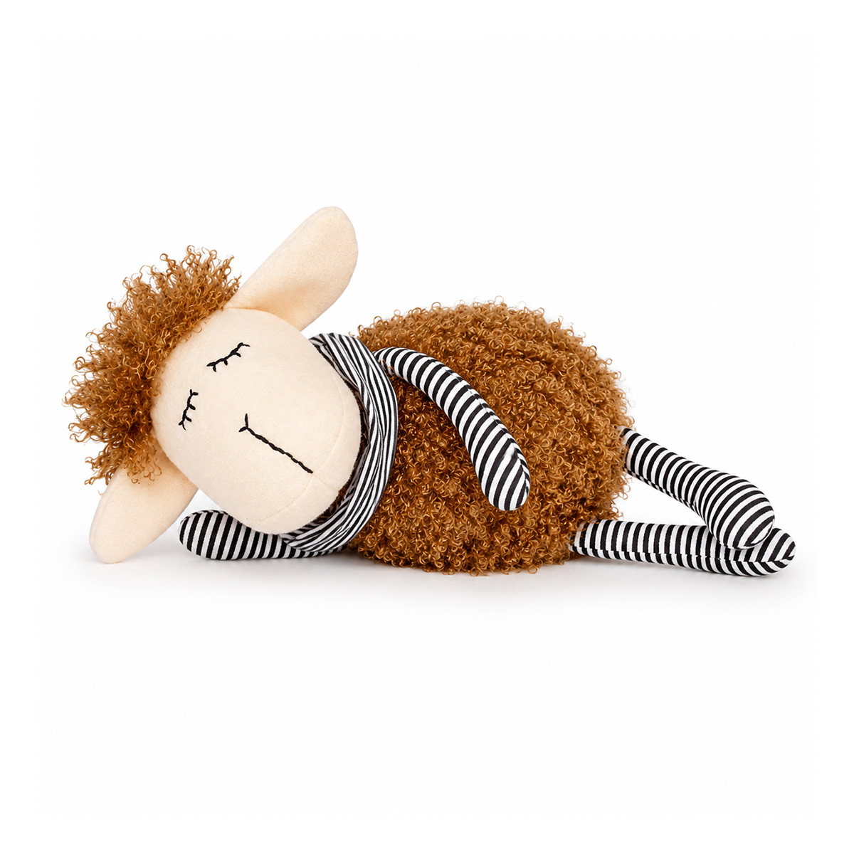 Deko Schaf Lucille schlafend, Plüschschaf mit Halstuch und Ringelbeine, 24cm