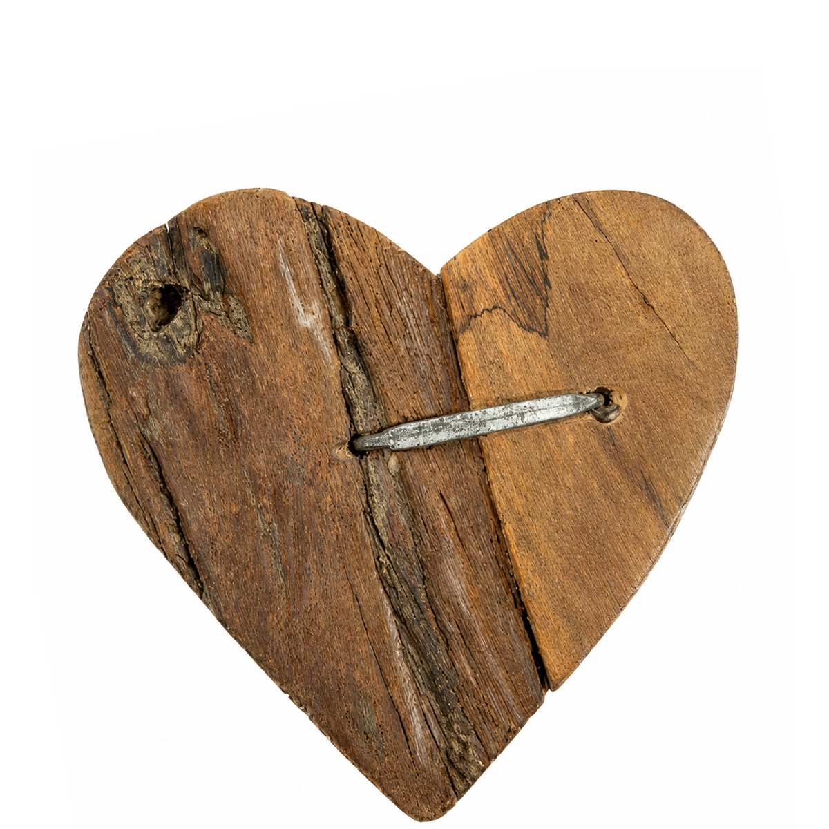 Deko Holzherz Natur, rustikales Herz mit Hufnagel, 12cm
