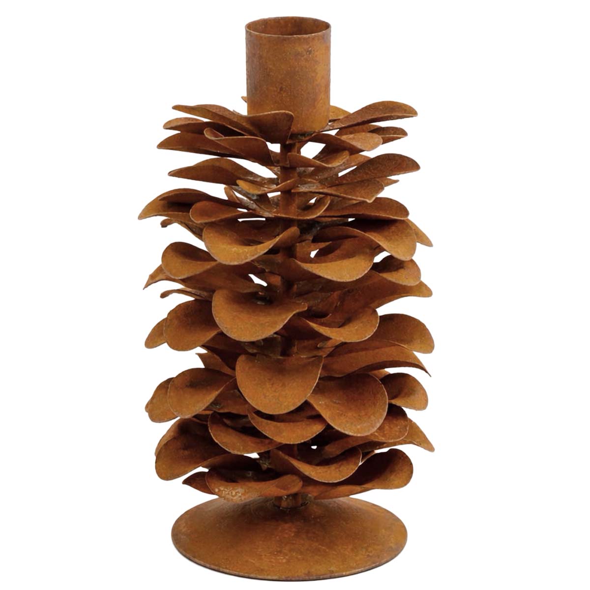 Kerzenhalter Zapfen, hoher rostfarbener Kerzenständer in Zapfenform, 17cm