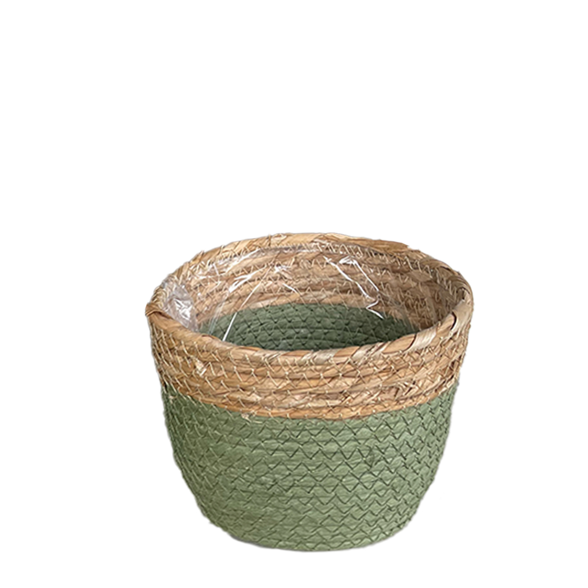 Pflanzkorb Seegras Natur, Übertopf gekordelt grün-natur, 14cm, Naturkorb