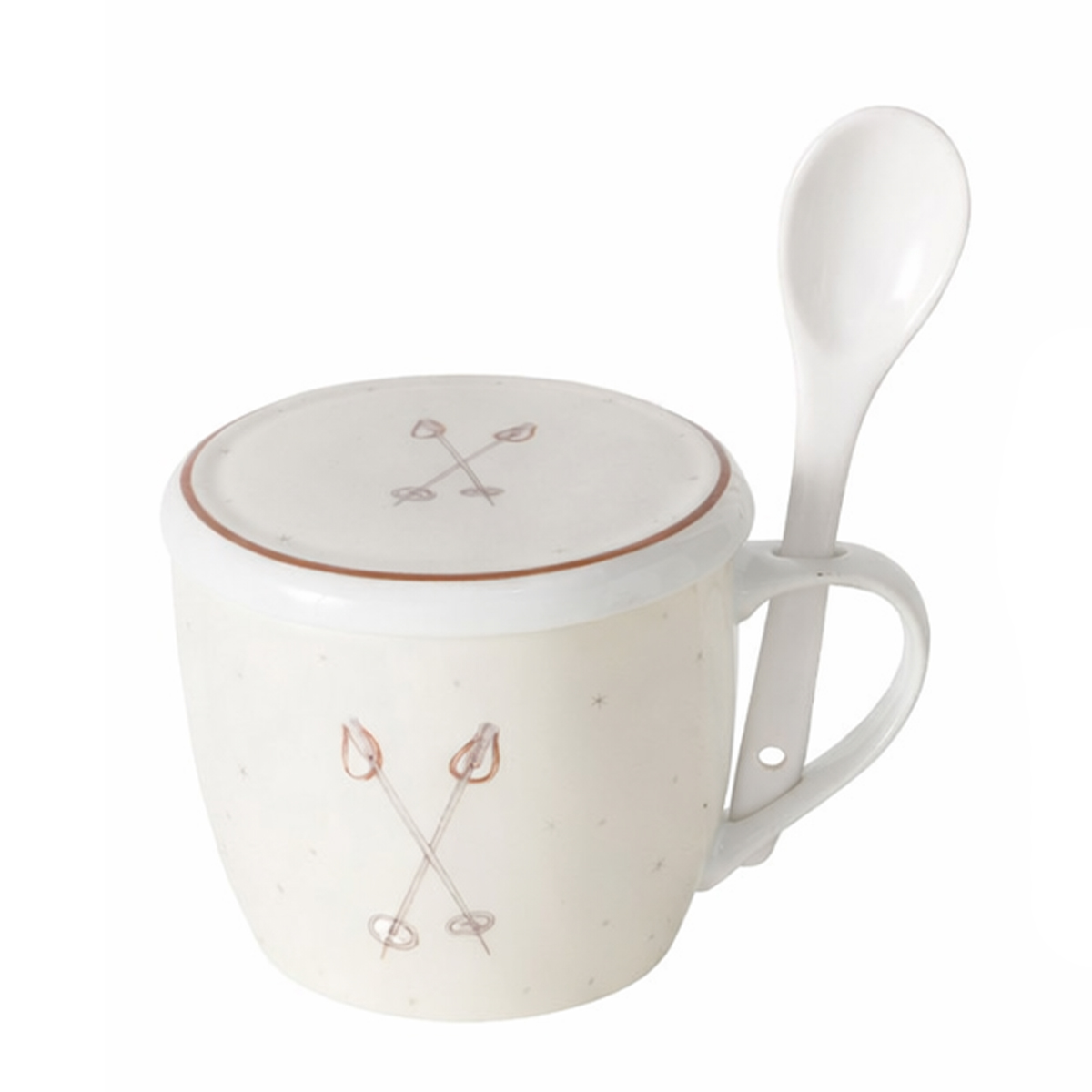 Jumbobecher Mountains Skistöcke, Henkelbecher mit Löffel und Deckel, 600ml, Boltze Home Collections