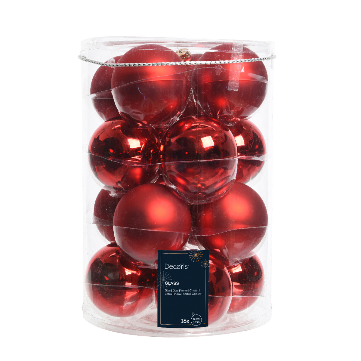 Weihnachtsbaumkugeln aus Glas, weihnachtsrot glanz/matt, Ø8cm, 16St/Box, Decoris