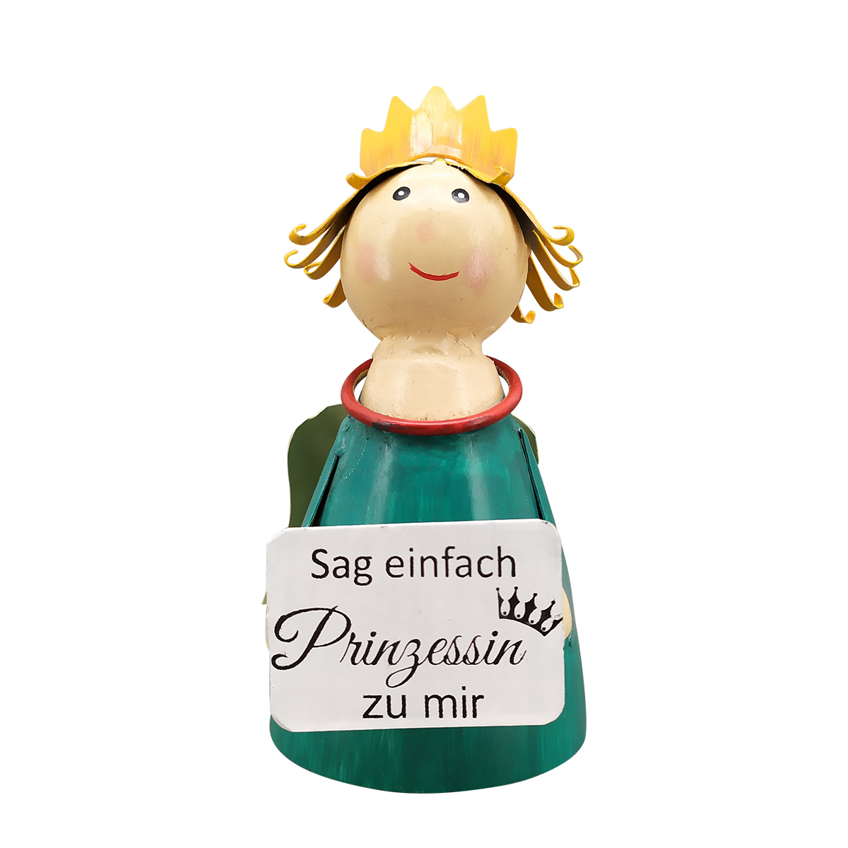 Zaunhocker Engel Schutzengel, Metallengel mit Krone und Schild: Sag einfach Prinzessin zu mir, 16cm