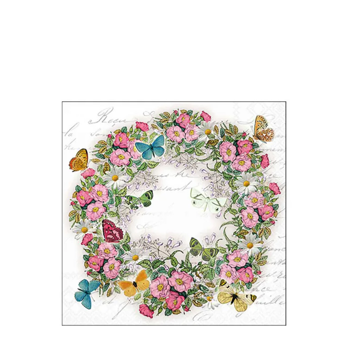 Ambiente Servietten Kranz Frühlingsblumen und Schmetterling, 25x25cm