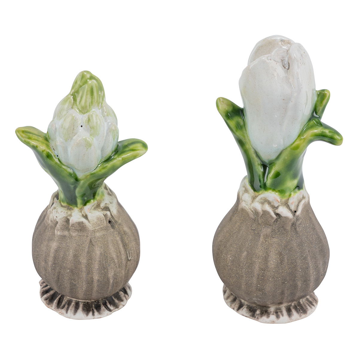 Deko Blumenzwiebel weiß-grün, 10cm, Steingut