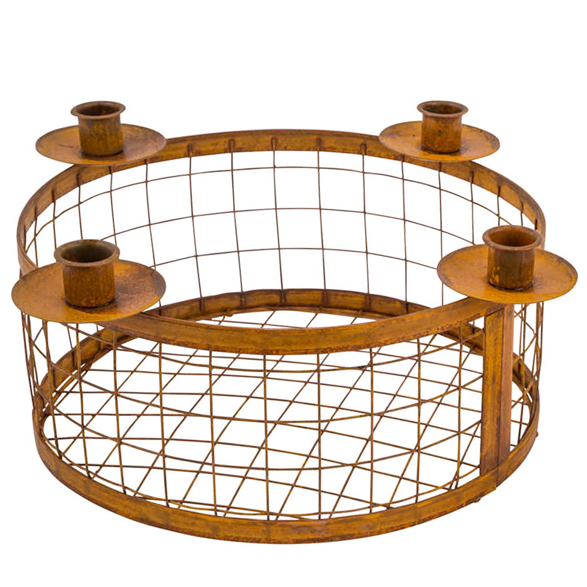 Deko Kerzenhalter Gitterkob, Kerzenhalter aus Rost für Stabkerzen, 35x14cm, Metall