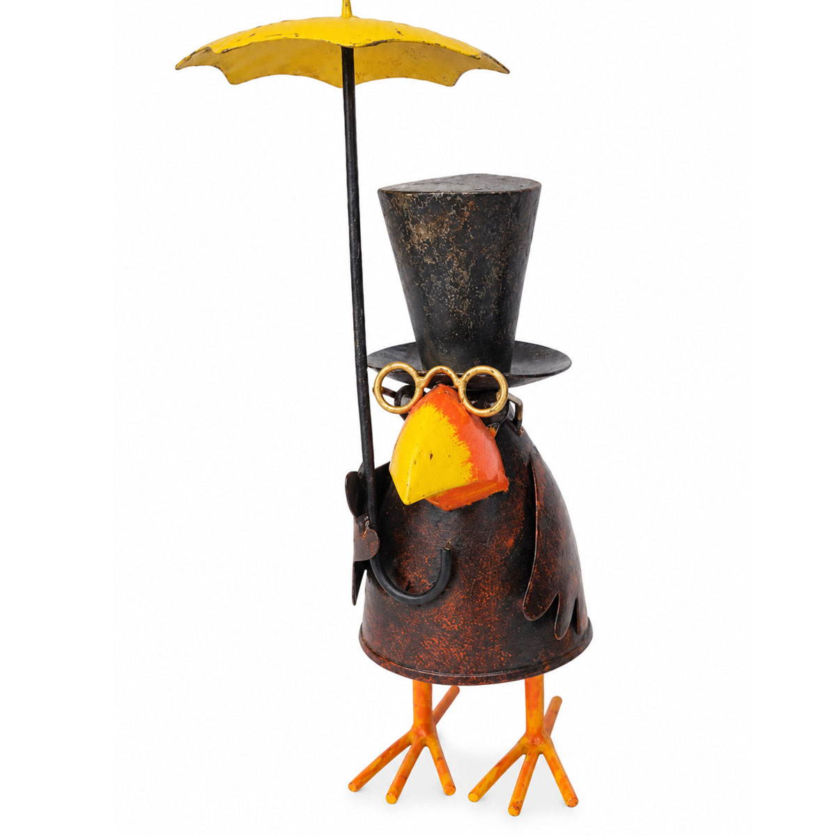 Deko Rabe Regenwetter, Metallrabe mit Regenschirm und Brille