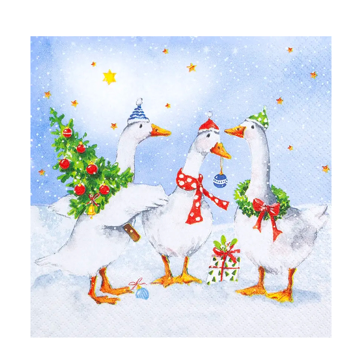 Home Fashion Papierservietten Weihnachten Funny Geese, lustige Weihnachtsgänse, 33x33cm