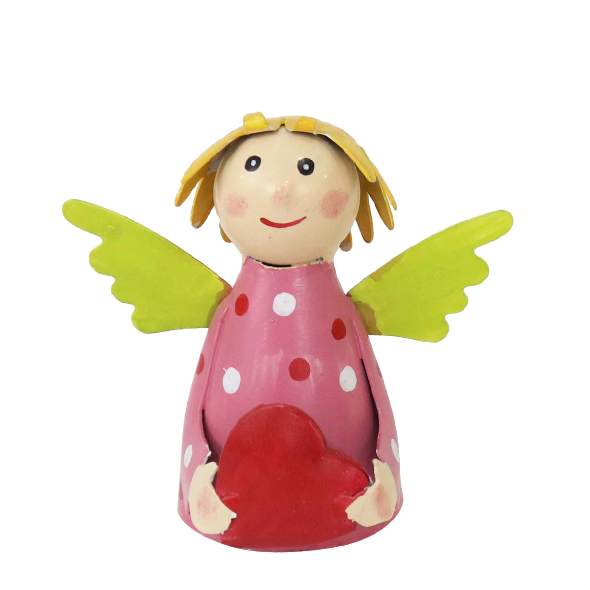 Zaunhocker Engel Schutzengel used look, Metallengel mit Herz und rosa Pünktchen-Kleid, 9cm