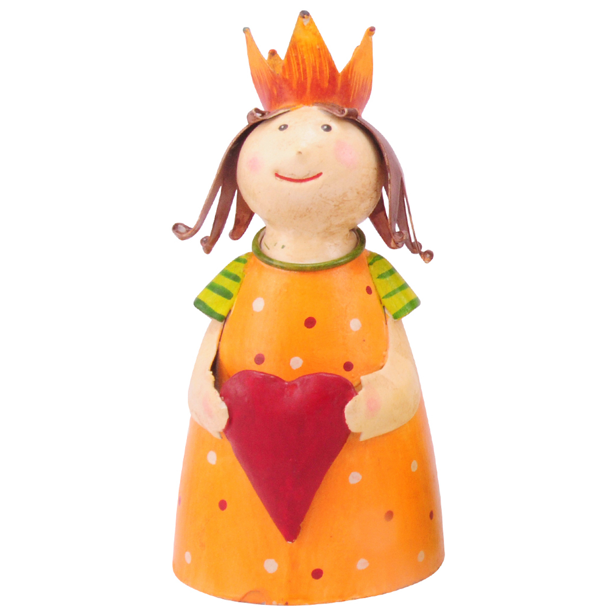 Zaunhocker Engel Schutzengel, Metallengel mit Herz und Krone, orange-gelbes Kleid, 22cm