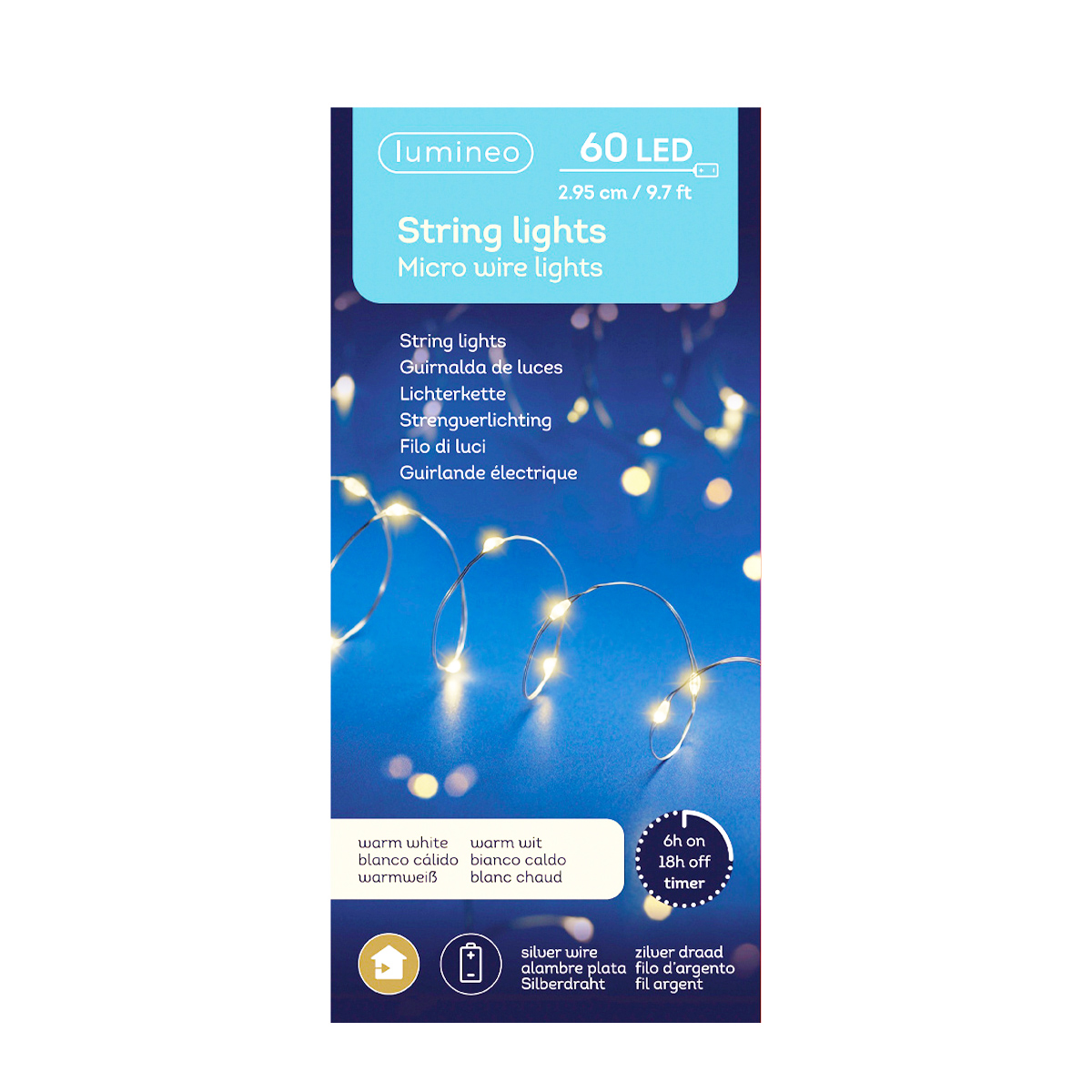 Micro LED Lichterkette, Strangbeleuchtung warmes weiß, 60 LED, 295cm, Lumineo