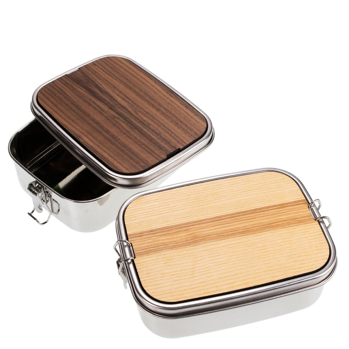 Brotzeitbox Edelstahl, Holzbrett Nußbaum, 1200ml