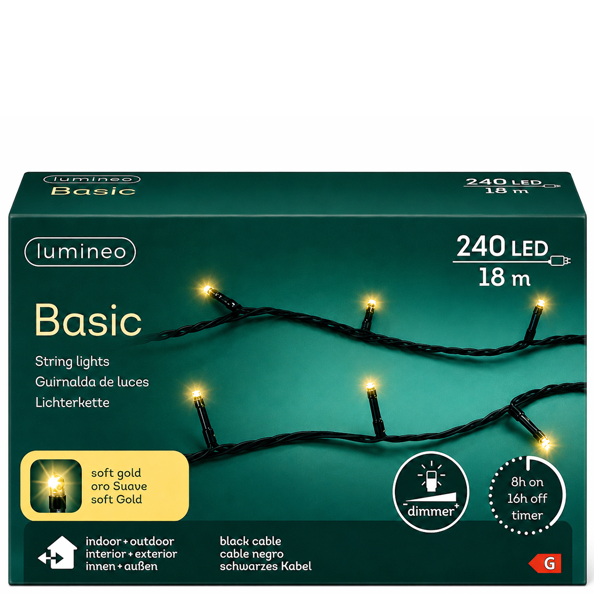 LED Lichterkette, Softgold, 240 LED, 18 Meter, Outdoor, Lumineo