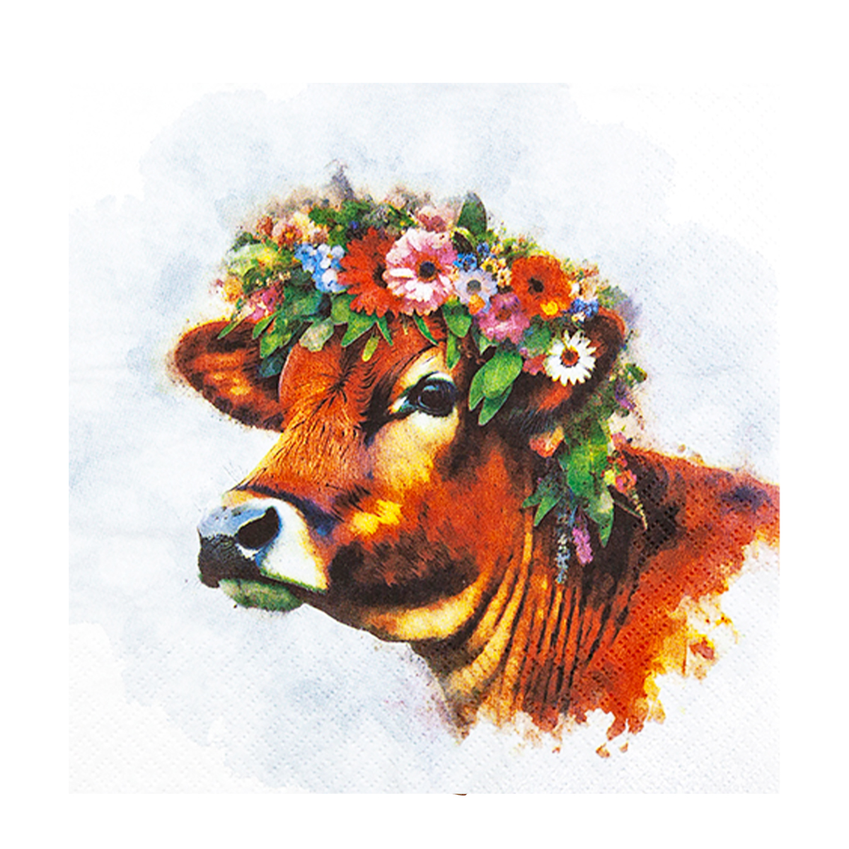 Home Fashion Papierservietten Heimat, Alpenkuh mit Blumenkranz Muh!, 33x33cm