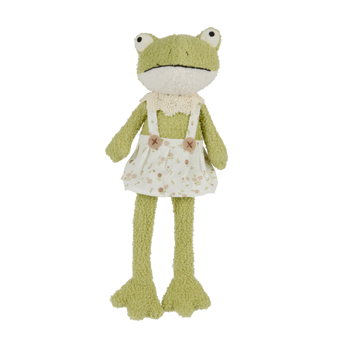 Deko Frosch mit Schürze, Plüschfrosch mit Schlackerbeinen, 42cm