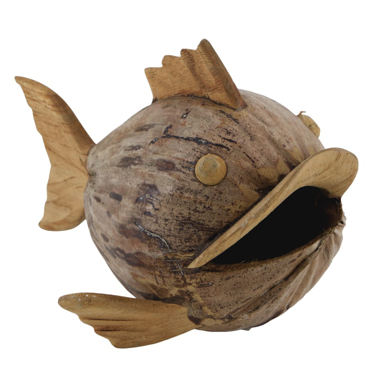 Deko Fisch Kugelfisch, Holzfisch Naturholz Kokos, 38x35cm, DIJK Natural Collections