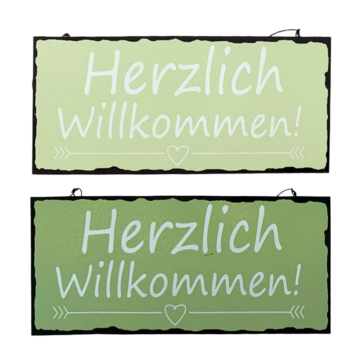 Metall-Schild mit Schriftzug: Herzlich Willkommen, grün, 20cm