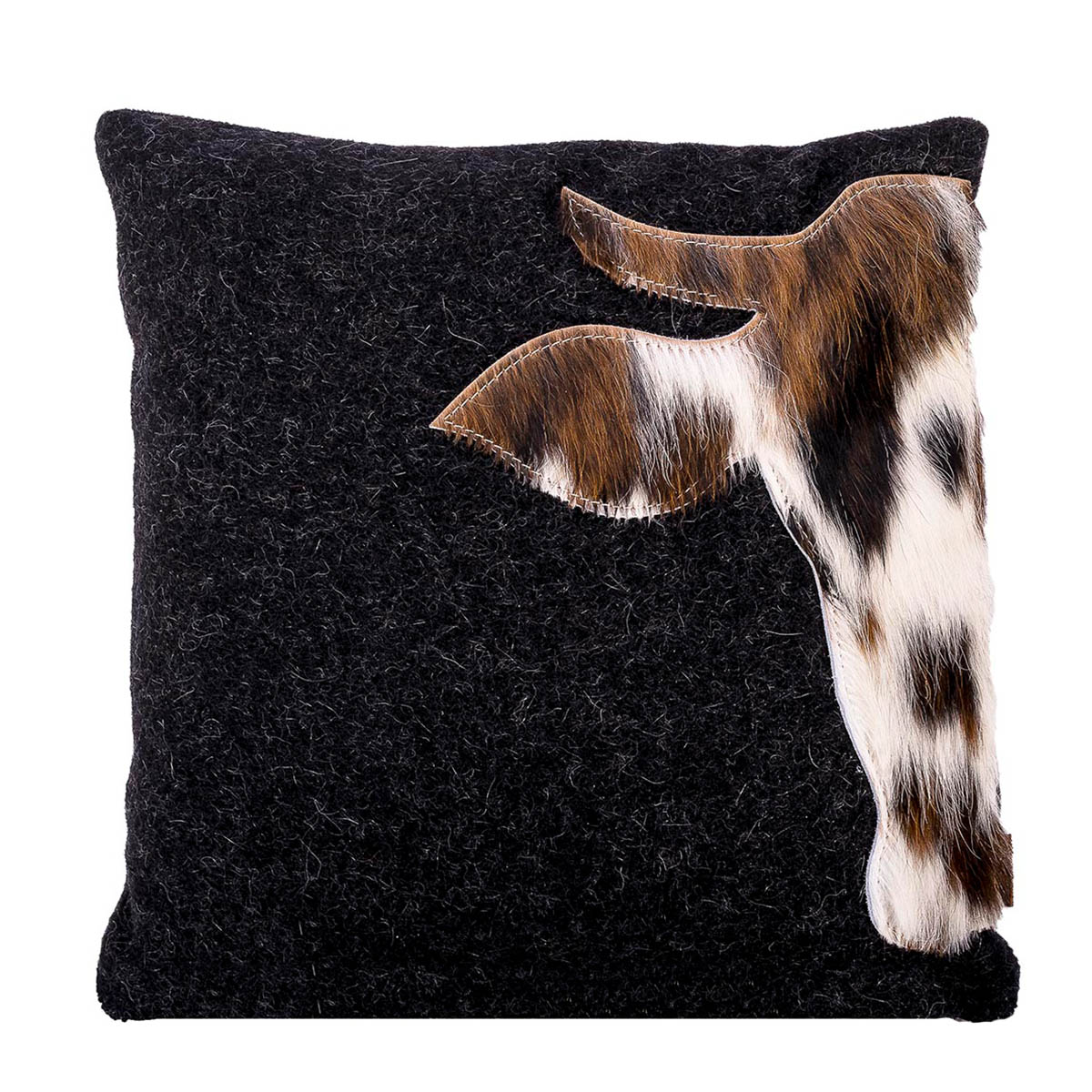 Loden Kissen mit Kuhfellapplikation anthrazit 42x42cm