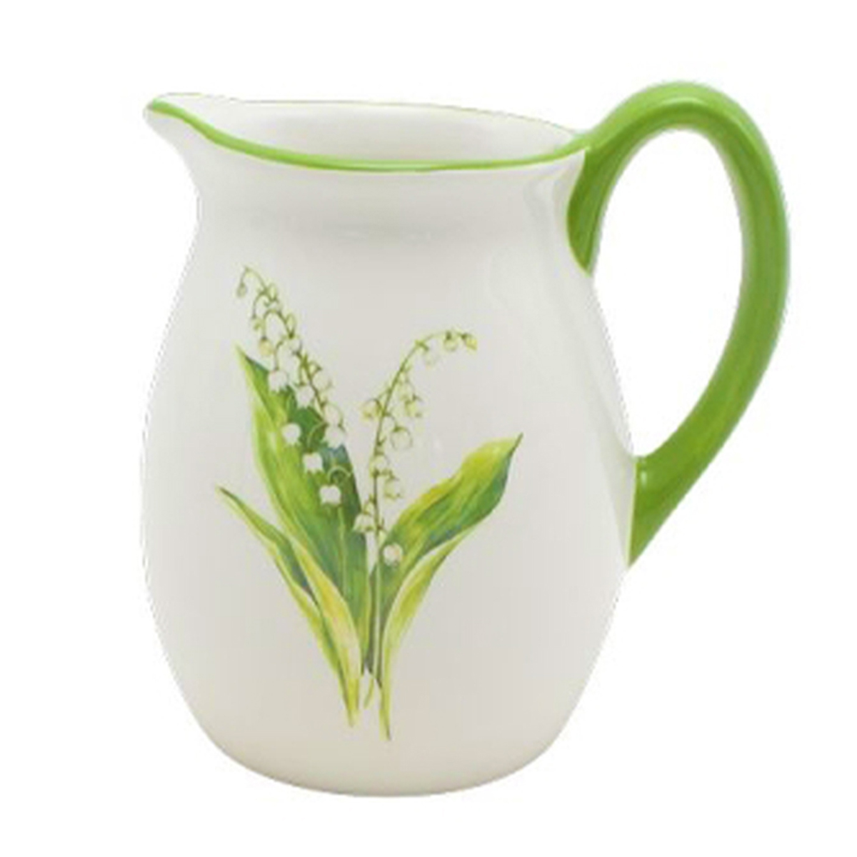 Deko Milchkanne Landhaus, Keramikkanne mit Maiglöckchen