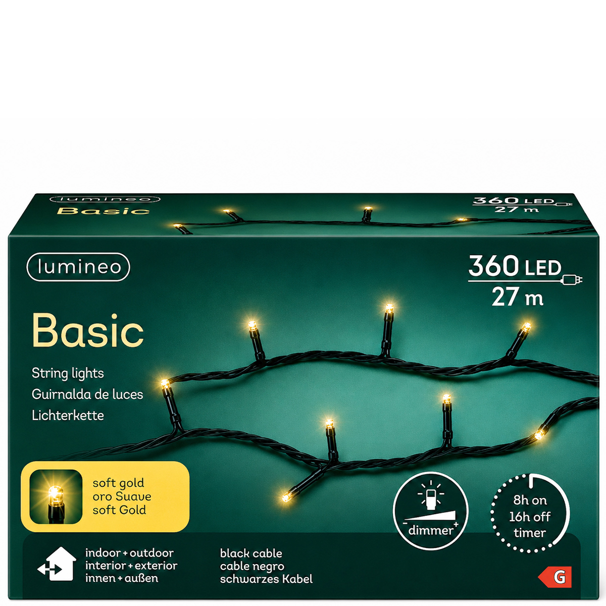 LED Lichterkette, Softgold, 360 LED, 27 Meter, Outdoor, Lumineo