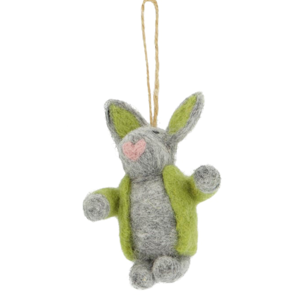 Deko Filzhase mit grüner Jacke, Osterhase grau mit Jacke, 11cm, DIJK Natural Collections