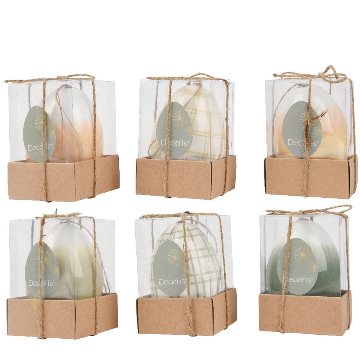 Deko Osterei uni und Karo, gelb und grün, 12cm, Hänger