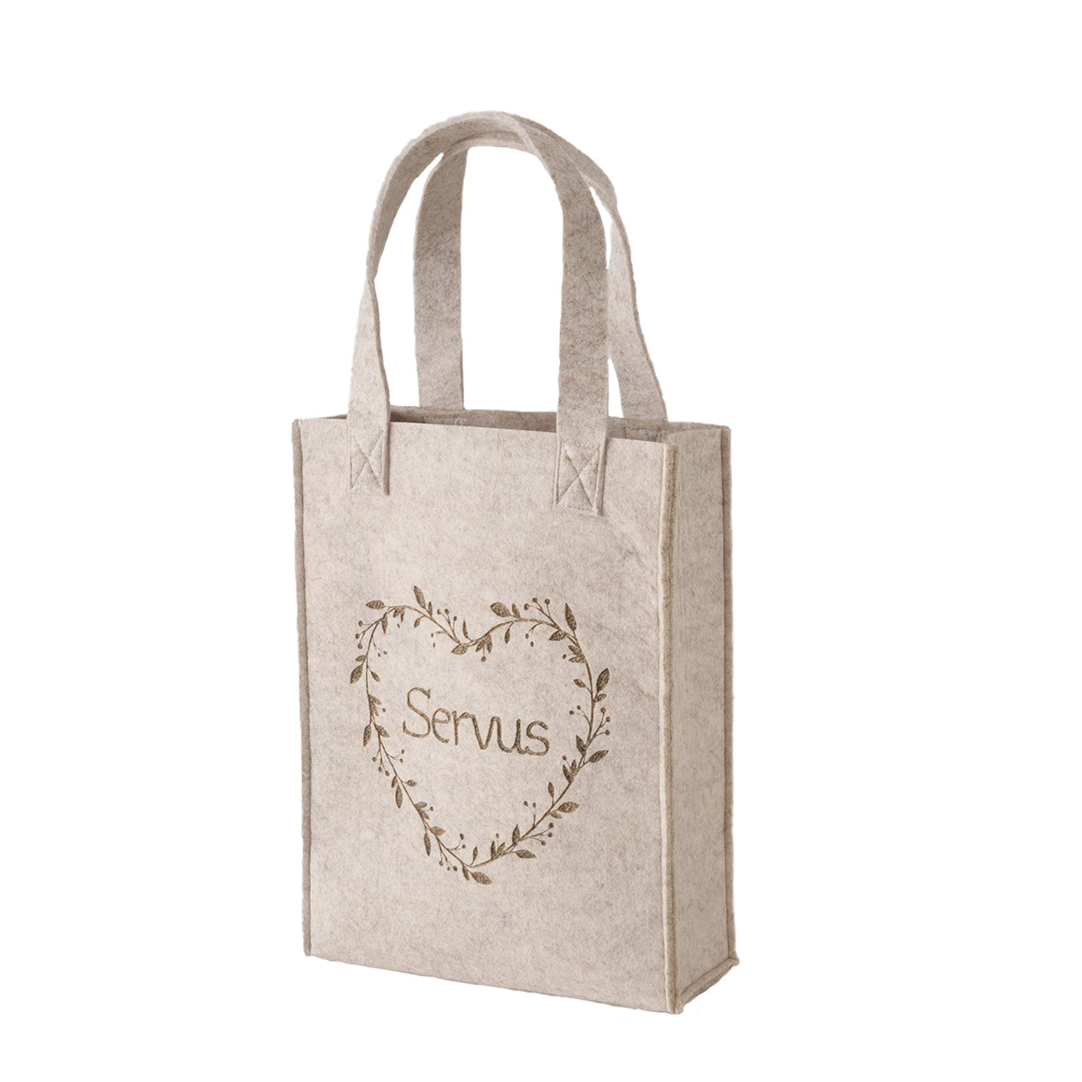 2013267-2_01JB92MEK6XARYACX94CP2XP801FqIdHqszkPPt Filz Tasche Garni beige, Filztasche mit Herz und Spruch: Servus, 28x40cm, Boltze Home Collections