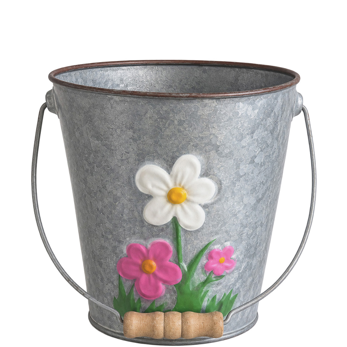 Dekorativer Zink-Eimer mit Blumenmotiv, 17cm – fröhlicher Frühlingszauber für Ihr Zuhause
